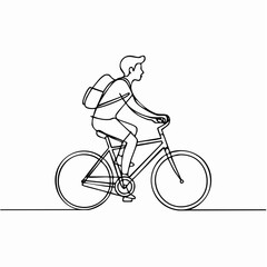 Obraz premium continuous one line drawing of school student riding bicycle while carrying backpack, school