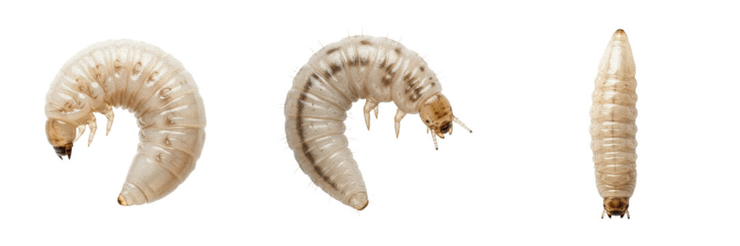 Maggot top view, Musca domestica, dorsal perspective alignment, Muscidae family, posterior spiracular plates symmetry configuration, fly larva taxonomy diagnostic identification index reference
