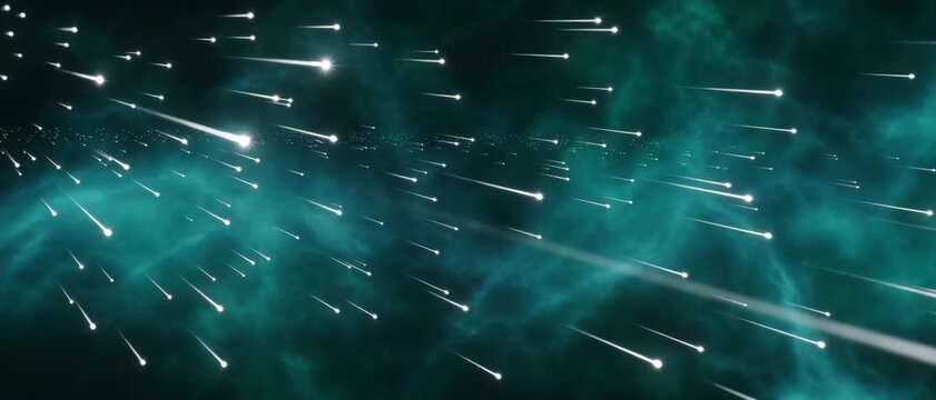 Generative AI, Abstract space nebula background with fast flying white meteor light streaks loop