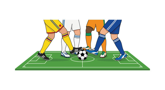 Soccer Players And Ball Vector Illustration On White Background
