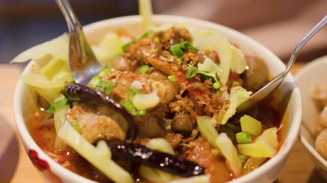 Northern Thai Khanom Jeen Nam Ngiao Spicy Pork Noodle Soup