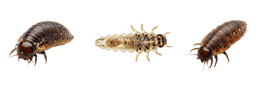 Larva top view, Oestrus ovis, dorsal perspective symmetry alignment, Oestridae family, dark transverse bands pattern arrangement, sheep nasal botfly grub carapace layout, entomology index plate