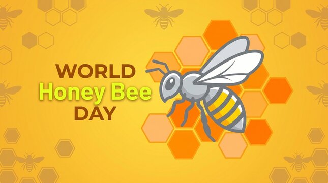 World honey bee day celebration with a bee on honeycomb background