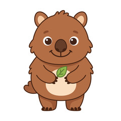 Fototapeta premium Cute cartoon quokka holding a leaf.