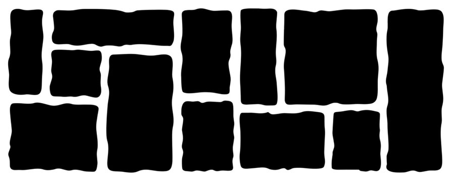Doodle frames with uneven shapes, wavy irregular rectangles text boxes, squares with wavy rough edges, curved picture painting frameworks, organic forms, curvy uneven callouts, square frames. eps file