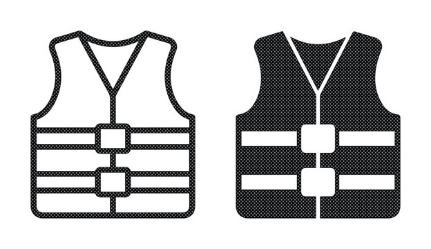Life jacket icon set, safety vest vector illustrations for water security, emergency flotation device symbols in line and glyph style