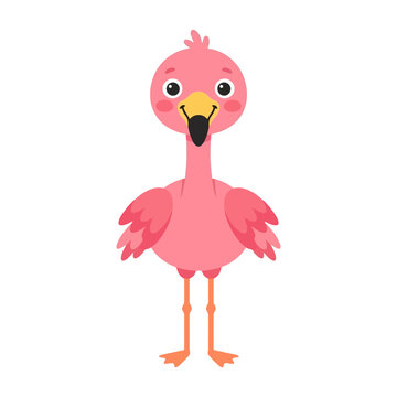 A cartoon pink flamingo standing alone.