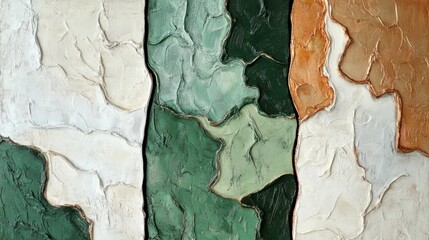 Fototapeta premium Contemporary triptych inspired abstract texture in forest green, ivory and muted copper tones. generative ai