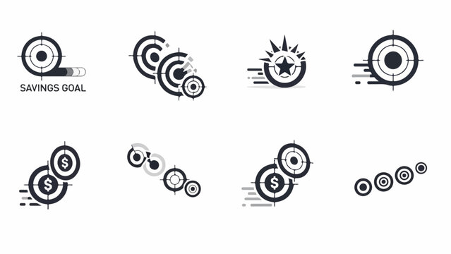 Icons for financial targets and savings, tracking progress with precision. Observe wealth accumulation details like an amoeba under a microscope