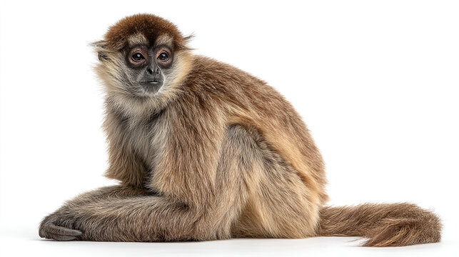 Brown spider monkey sitting down and looking forward with primate species animal portrait mammal portr