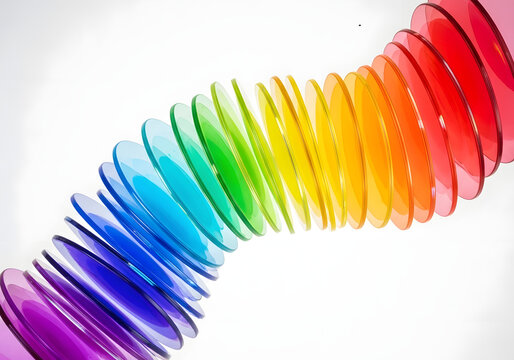 Colorful Slinky Toy Bending and Stretching Against a White Background