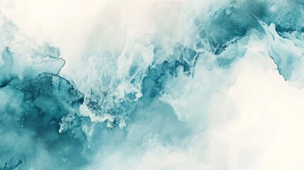 Naklejka premium Creative watercolor wash texture in turquoise, cream and pale gray tones. generative ai