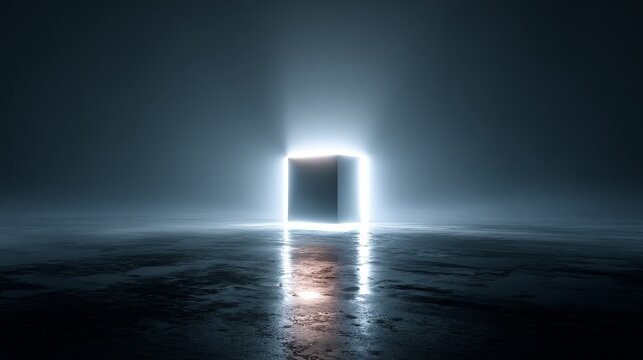 Single glowing voxel floating in deep darkness with minimalistic composition, soft atmospheric glow, subtle light scattering, high contrast geometry, sharp edges, futuristic cinematic mood