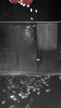 The cook salts the water in a saucepan. Filmed on a high-speed camera at 1000 fps. High quality FullHD footage