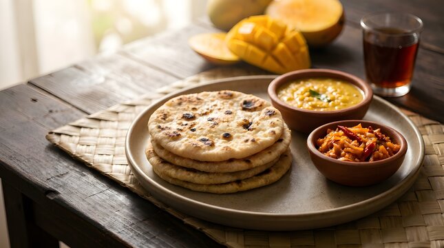 Authentic Sri Lankan Pol Roti Breakfast with Dhal Curry and Sambal