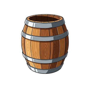 Wooden barrel with metal hoops, storage container, rustic object