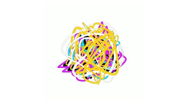 Abstract colorful tangled lines animation isolated on white background