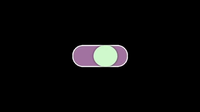 Digital toggle switch button turning on and off, mobile app UI interface motion graphic on black screen