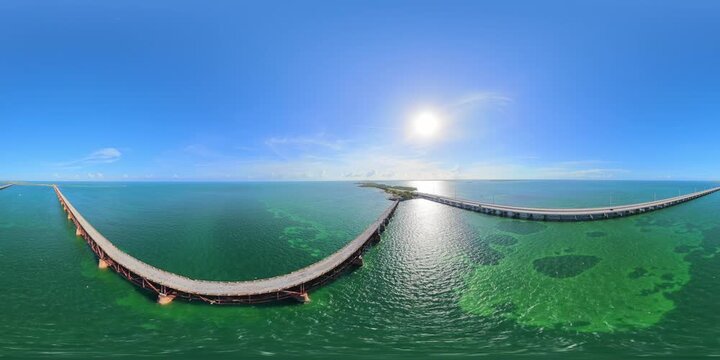 360 vr aerial rise Bahia Honda railroad bridge Florida Keys 2026