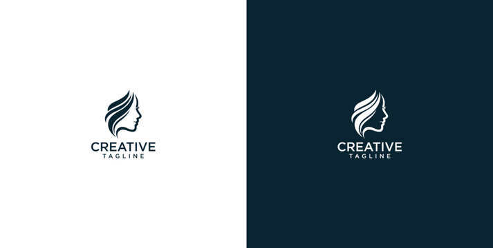 Modern and elegant logo design featuring a woman's graceful profile with flowing hair, perfect for beauty, wellness, or fashion brands, symbolizing style and femininity