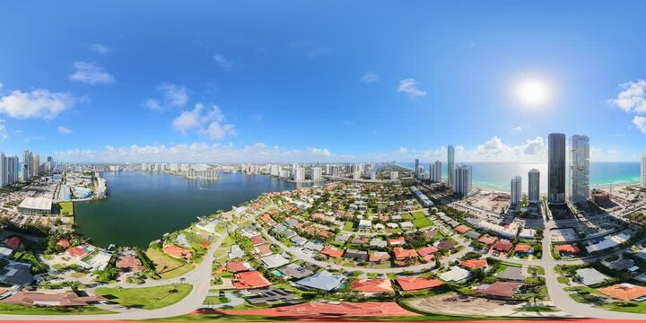 360 vr 8k aerial flight over neighgborhood Sunny Isles Beach Florida