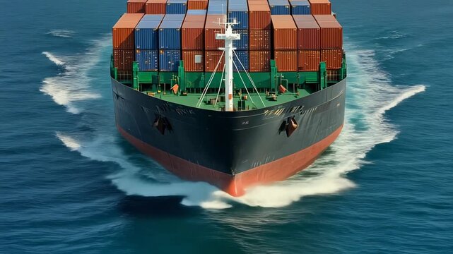 Large Container Cargo Ship Sailing in the Blue Ocean 4K Generative AI