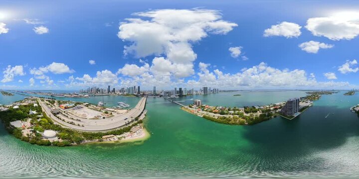 Aerial 360 tour Miami Biscayne Bay Venetian Islands 2026