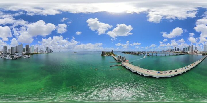 Aerial 360 VR footage Venetian Causeway Miami 2026 stock footage