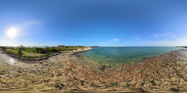 Aerial drone 360 video Bahia Honda railroad bridge Florida Keys 2026