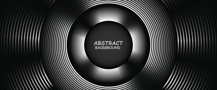 3D silver lines techno abstract background on dark space with glowing circles effect decoration. Modern graphic design element stripes style concept for web, flyer, card, or brochure cover