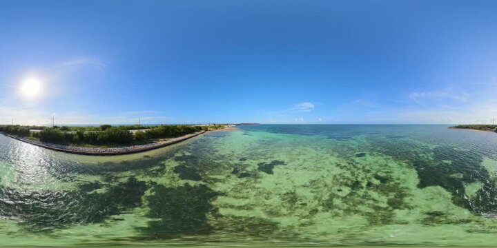 Low aerial 360 VR footage of reefs in the Florida Keys 8k
