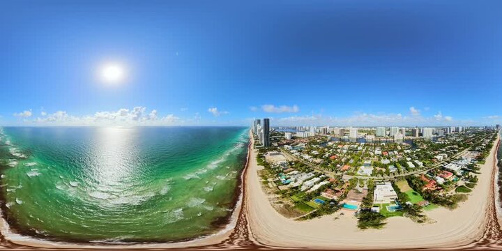 Golden Beach to Sunny Isles Beach coastline flight 8k 360 VR 2026