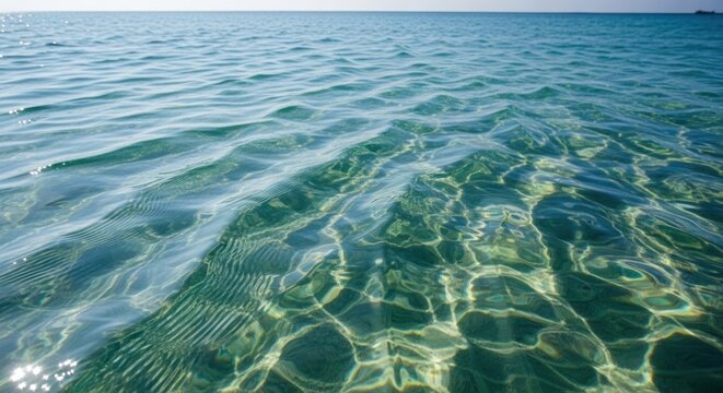 Clear, blue ocean water with gentle ripples and sunlight reflecting off the surface.