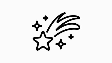 Fototapeta premium Simple line drawing of a shooting star with sparkles shooting celestial illustration