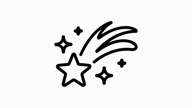 Simple line drawing of a shooting star with sparkles shooting celestial illustration