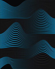 Naklejka premium Abstract blue wavy lines background on black, modern flowing digital wave texture, cyber technology concept vector illustration