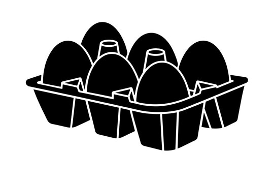 Six Eggs in Household Carton Silhouette Vector Illustration