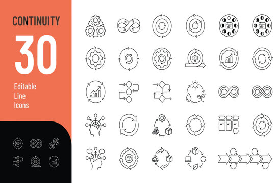 Set of 30 hand drawn business continuity process line icons Vector, illustration