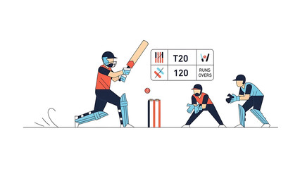 Obraz premium Cricket players in casual jeans like outfits play outdoor sports with batsmen and wickets.