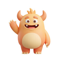 Fototapeta premium Friendly Orange Cartoon Monster Waving Hello