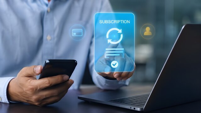 Online subscription model with auto renewal and digital payment concept
