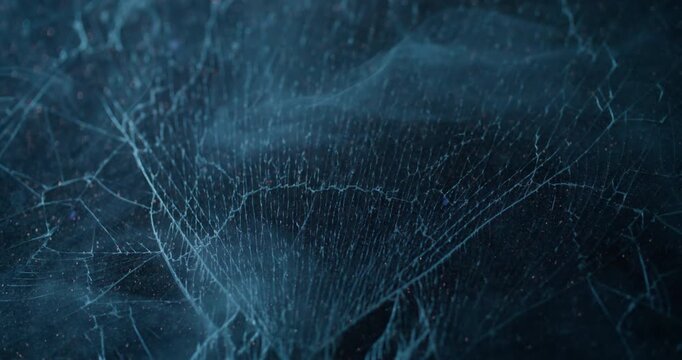 Scratched glass. Steam fume. Defocused blue color vapor abstraction haze smog texture damaged window on cold art rough background.