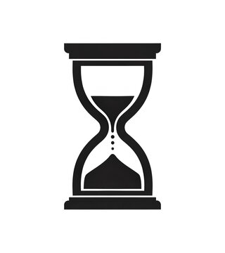 Hourglass with sand flowing, symbolizing time passing, in dark grey on black background