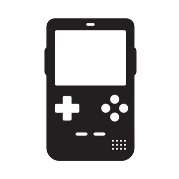 Vector art of a vintage Game Boy console in black and white, featuring retro gaming nostalgia and classic handheld entertainment aesthetics.