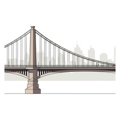 Naklejka premium Simple Suspension Bridge Illustration with City Backdrop