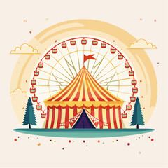Fototapeta premium Carnival Scene with Ferris Wheel and Big Top Tent
