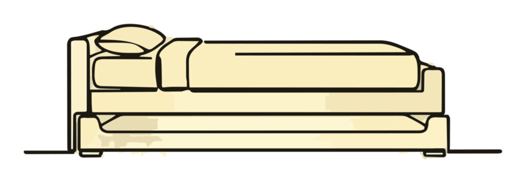 Minimalist trundle bed line art icon. Generative AI