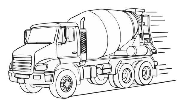 Minimalist cement mixer truck line art icon. Generative AI