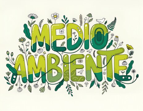 Texto de D&iacute;a del Medio Ambiente hecho de plantas y elementos naturales