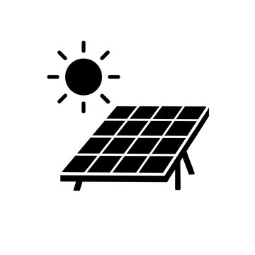  Solar Panel with Sun Rays Silhouette Vector Illustration

